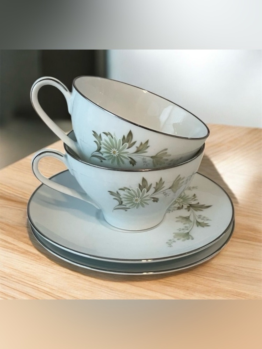 Vintage Flat Cup & Saucer China Set Soroya by Noritake Set 2 #6853 Japan